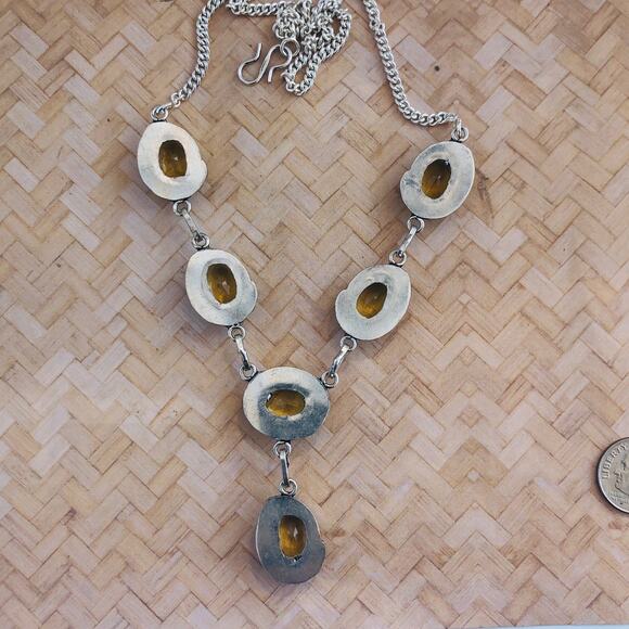 925 Sterling Faceted Citrine Necklace 21" - Picture 7 of 7